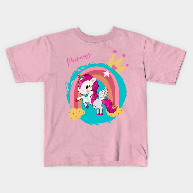 Unicorn rainbow princess Kids T-Shirt by JLBCreations